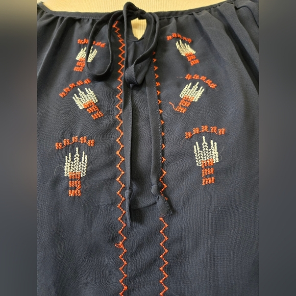 Navy Blue Aztec Embroidered Midi Dress. Size Small - Picture 3 of 12